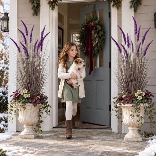 Purple Artificial Grass Plants in Pots - 5ft Tall 2-Pack Indoor Decor - Pure Purple