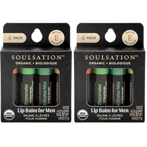 Organic Lip Balm Set for Men - 4 Flavors - 100% Natural Moisturizing for Cracked & Dry Lips (Pack of 2)