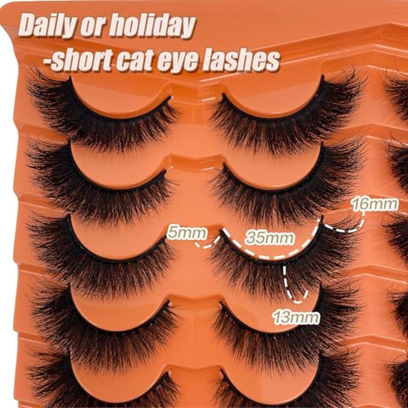 Cat Eye Lashes 16mm Short Fluffy False Eyelashes Natural Look Soft Faux Mink Eye Lashes Strips 14 Pairs Pack Volume Fox Eyelashes for Day & Night Makeup YH211