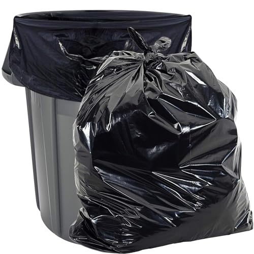 Aluf Plastics Heavy Duty 55-Gallon Black Garbage Bags Pack of 100 - 2 Mil Thick Contractor Waste Liners