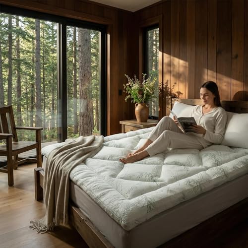 Twin XL Mattress Topper with Memory Foam, Cooling Bamboo Cover & Pressure Relief