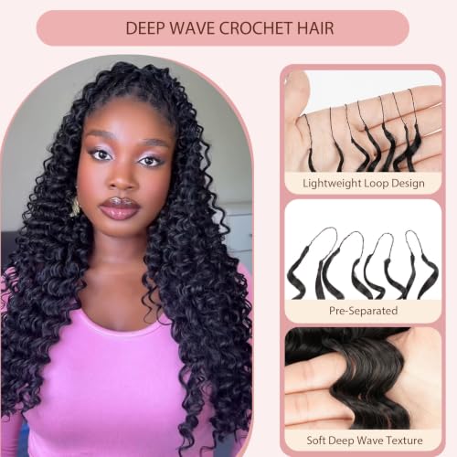 Deep Wave Crochet Hair for Black Women 14 Inch 150 Roots - Pre-Separated Feather Style