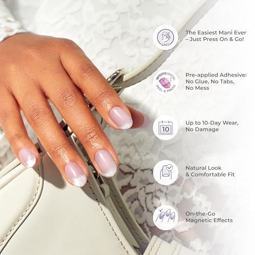 KISS colorFX by imPRESS Press On Nails , ¡®Reconnect¡¯, Solid Blue with Pearlescent Finish, Short Oval, IMPROVED adhesive, Includes 30 Fake Nails, Prep Pad, 1 Manicure Stick, 1 Mini Nail File