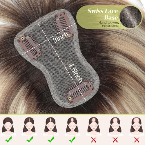 10-Inch Human Hair Topper for Women with Bangs - Ombre Light Brown & Blonde Highlights