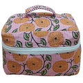 Rastogi Handicrafts Quilted Floral Cosmetic Bag, Organizer Bag Patterns, Striped Handle, Zipper Closure, Travel Make up Storage (Orange)