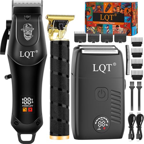 Men's Professional Hair Clippers & Beard Trimmer Set B3 - Ceramic T-Blade, LCD Display, Cordless