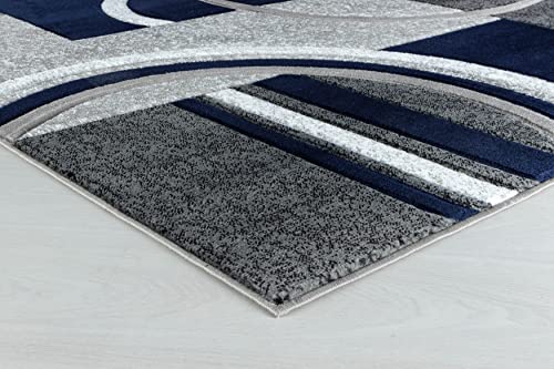 Modern Navy 5x7 Area Rug - Soft Hand Carved Fluffy Carpet for Living & Bedroom