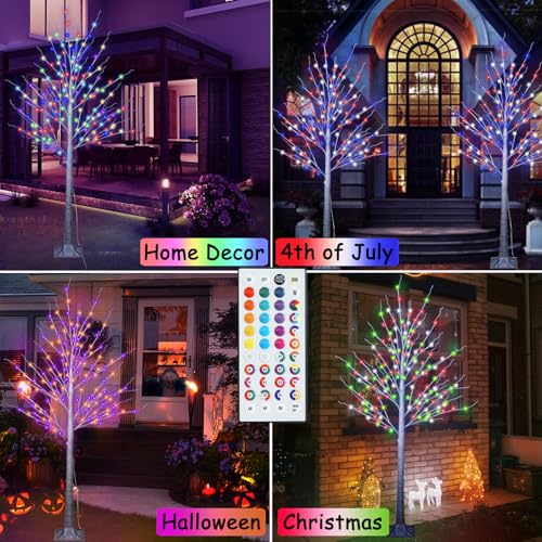 7 ft RGB Lighted Birch Tree with 35 Colors Christmas Tree Lights - Indoor Outdoor Decoration