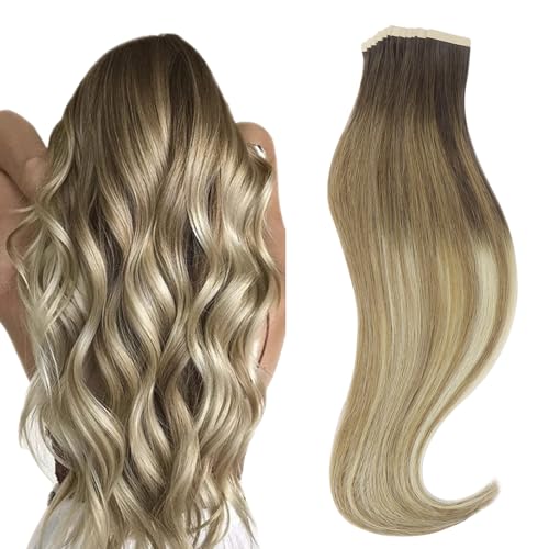 Hotbanana Tape-In Hair Extensions 16 Inch Ombre Walnut to Ash Brown 20pcs 50g