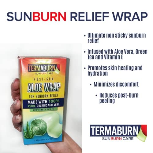 TermaBurn Aloe Wrap for Sunburn Relief ? Hydro-Gel Aftersun Treatment with 100% pure aloe vera Gel | Second Skin aloevera gel for burns and peeling irritation | Great for Tattoo Aftercare and Sun Care