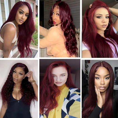 24 26 28 Inch Burgundy Human Hair Bundles - Straight Virgin Hair 300g/Pack Variation of 24 26 28 Inch / #99J-Burgundy ST