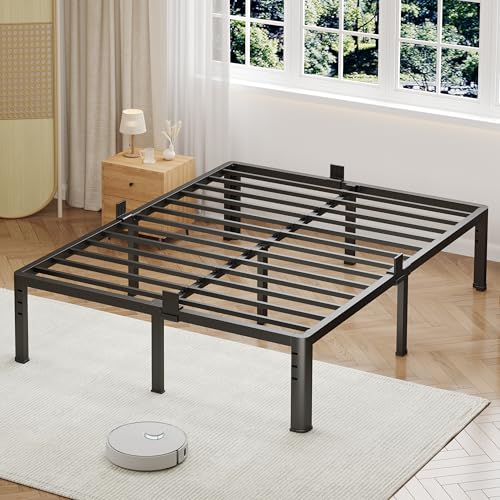 NKZ 14 Inch Full Size Metal Platform Bed Frame with Rounded Corner Legs, Heavy Duty Steel, Under Bed Storage
