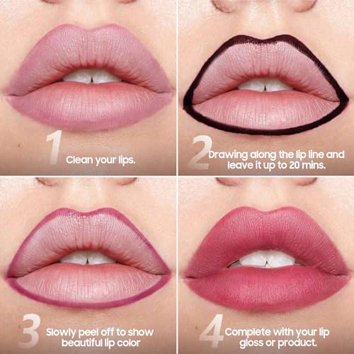 Peel Off Lip Liner Stain - Non-Stick Cup & Long Lasting Comfortable Vivid Color Tattoo Peel Off, Waterproof Peel Off Lip Stain for Beauty & Charming Lip Makeup | Vegan and Cruelty Free (#03 Rose)