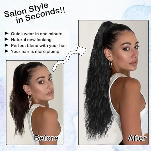 Long Curly Ponytail Extension Clip-In Hairpiece 28 Inch Black Natural Wave for Women