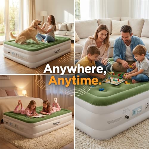 Zearna 18-Inch King Size Air Mattress with Built-In Pump & Flocked Top