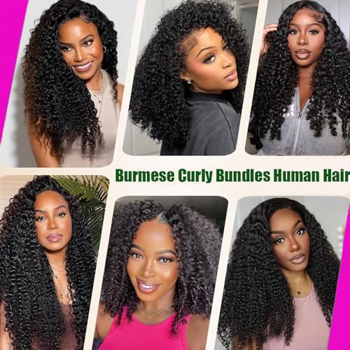 Karlami Burmese Curly Hair Bundles 16 Inch Natural Black 3C4A Water Wave Human Hair Extensions