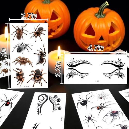 110+ PCS Halloween Face Tattoos, Spider Tattoo Temporary, Halloween Witch Makeup for Women, Halloween Costume Accessories for Adult Kids