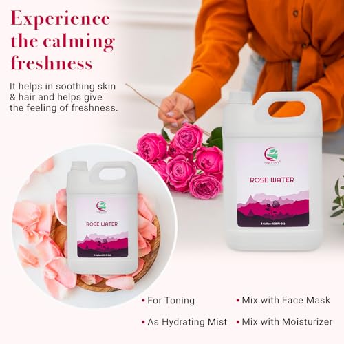 100% Pure Rose Water 1 Gallon (128 fl oz) | for Face & Hair | Alcohol Free & Artificial Coloring Free | by Yogi's Gift¢ç