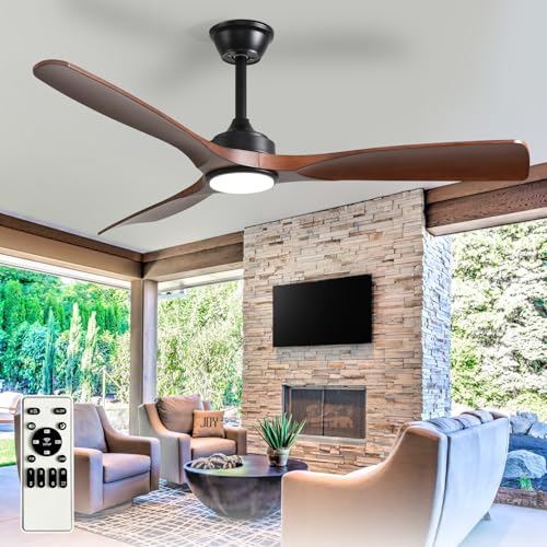 Walnut Color 52 Inch Outdoor Ceiling Fan with Light and Remote Control