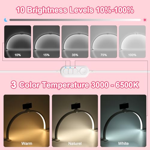 29-Inch Foldable Half Moon Nail Desk Lamp with Phone Holder - Stepless Dimming & Color Temp