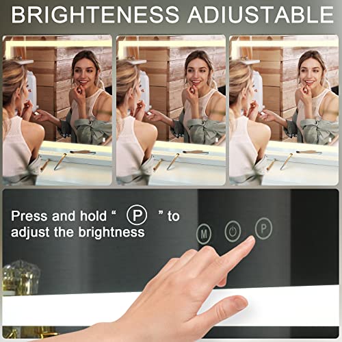 Sucedey Vanity Mirror with Lights, 23" x 19" Large Makeup Mirror with 3 Color Modes & Adjustable Brightness, Detachable 10x Zoom Mirror,Smart Touch Control,Plug in(Tabletop & Wall-Mounted)