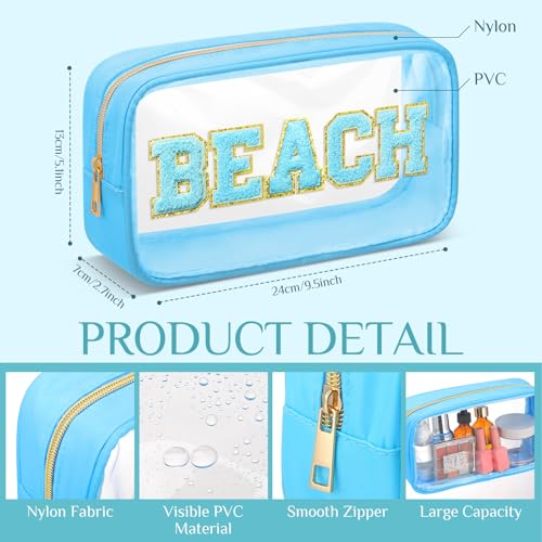 Large Clear Makeup Bag with Frame - Blue Green 9.5x5.1x2.8 Inch DIY Cosmetic Organizer