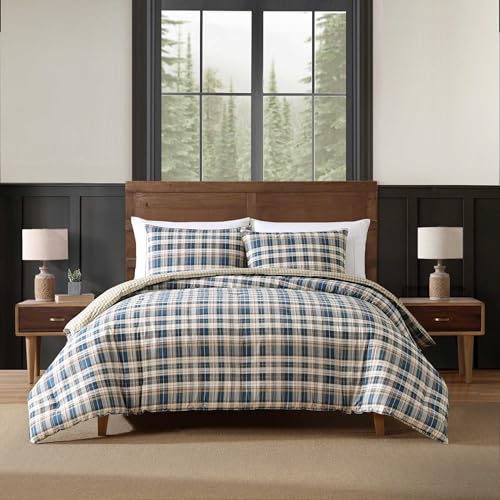 Queen Size Reversible Cotton Comforter Set with Matching Shams - Port Gamble Indigo