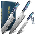 Huusk Japanese Knife Set 3 Pcs Blue - Chef, Santoku & Utility Knives with Sheath