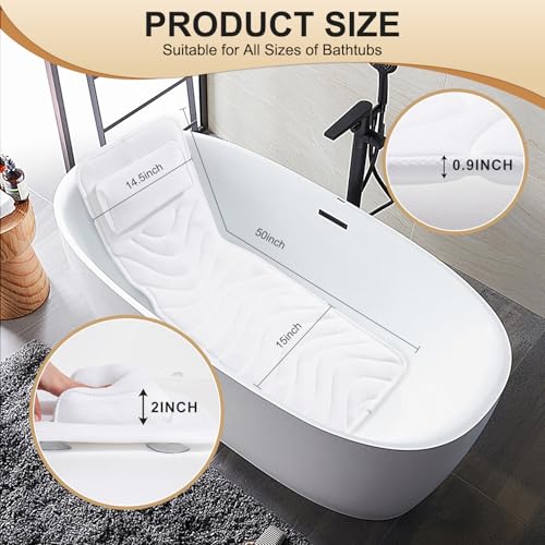 Full Body Bath Pillow for Bathtub, Non-Slip Bath Pillows for Tub, Spa Bathtub Pillow Cushion for Headrest Neck Shoulder and Back Rest Support£¬Relaxation Spa Accessories-50 x 15" (White)