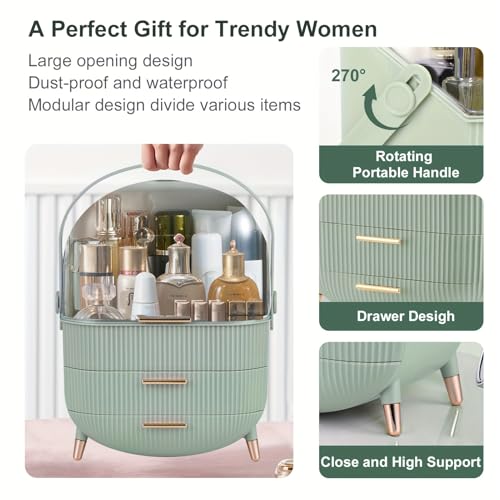 Cosmetic Display Cases with Transparent Cover - Skincare & Lipstick Organizer for Bathroom Countertop, Bedroom Vanity Desk (Green)