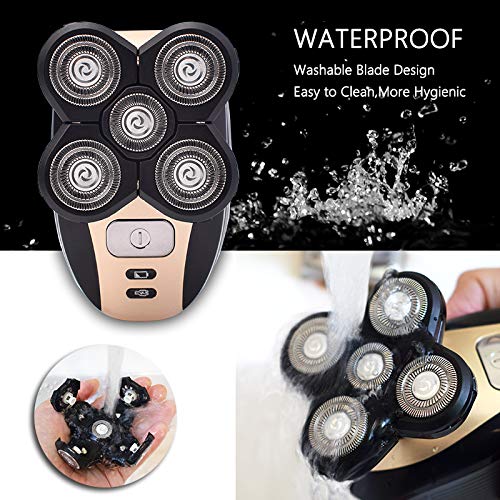 Men's Electric Bald Razor - 5-in-1 Grooming Kit with Gold Finish, Waterproof Head Shaver & Trimmer