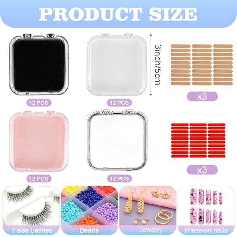 48 Sets Press On Nail Storage Box, Artificial Nail Display Case Acrylic Nail Boxes Press On Nail Packaging Box, Adhesive Double Sided Tape Nail Box for Nail Salon£¨4 Colors£©