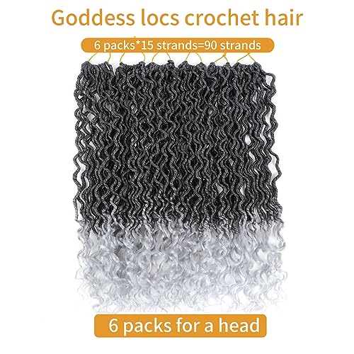 Goddess Locs Crochet Hair 18 Inch Faux Locs for Black Women - 6 Packs, 1B/Grey Variation