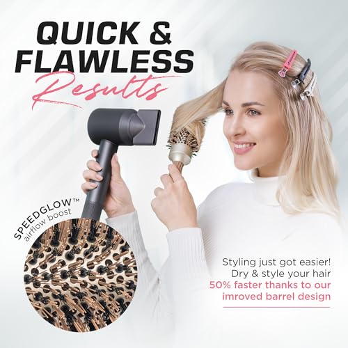 Fagaci 43mm (1.7 Inch) Professional Round Ceramic Boar Bristle Hair Brush with Ionic Nano Technology & Clips