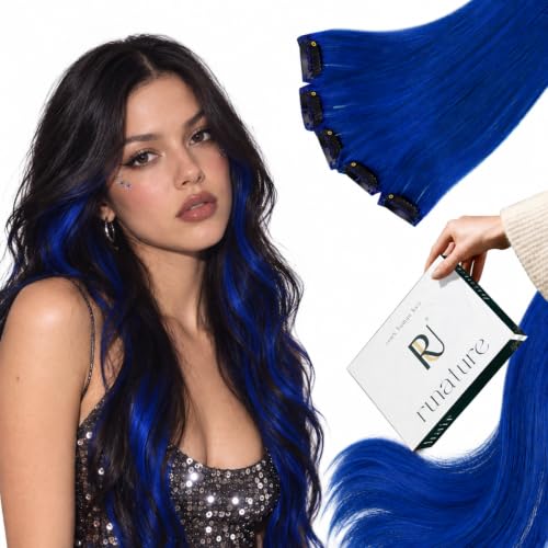 RUNATURE 14 Inch Colorful Clip-In Hair Extensions - 5 Pcs 30g Human Hair