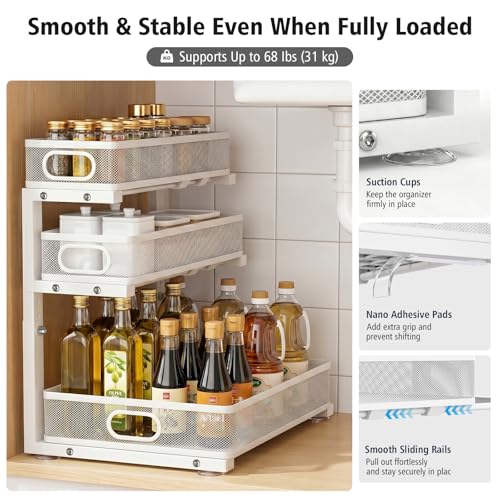 GUUKAR White 3-Tier Under Sink Organizer with Adjustable Height – Metal Storage Rack