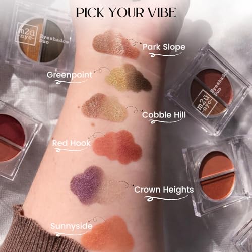 M2U NYC EyeShadow Duo, Eye Shadow Set, Multiple Shades/Colors, Makeup Eyeshadow Palette, 2 Colors Per Set (Park Slope (Tan | Rose Shimmer))