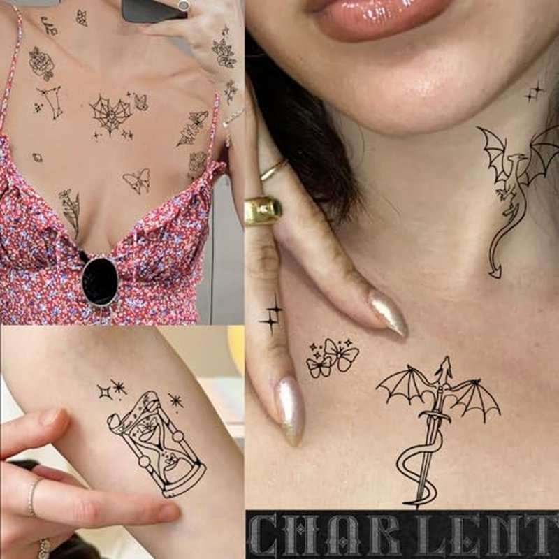 56 Sheets Temporary Tattoos for Adult - 280+ Mixed Styles Black Tiny Fake Tattoos for Hands Face Neck Shoulder