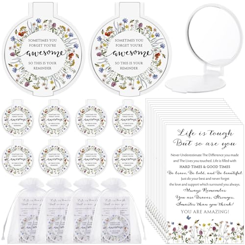 Inspirational Compact Mirror Set for Women - Wildflower, 50 Pack with Cards & Bags