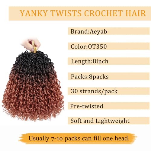 8 Inch Yanky Twist Crochet Hair for Black Women - Pack of 8, Protective & Tangle-Free