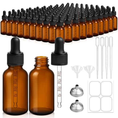 Bumobum 99 Pack, 1 oz Glass Dropper Bottle for Essential OIls, 30 ML Amber Empty Tincture Bottles with Dropper for Serum Hair Cuctile Body Oils Bulk for Storage