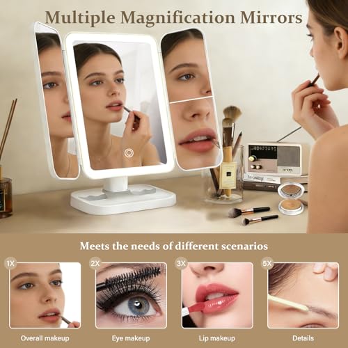 Impressions Vanity Hello Kitty Pretty Petals LED Compact Mirror with Artwork, Travel Makeup Mirror with 3X Magnified Top Mirror, Soft Touch Sensor Button, and Adjustable Brightness Makeup Mirror