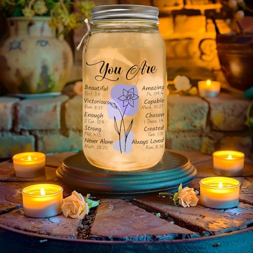 Religious Gifts for Women Christian Mason Jar Lamp Extra-Large - Christmas Inspiration for Mom Bible Encouragement Gifts for Women - Faith Jar 25oz Easter Mothers Day Bible Scripture for Mom Nana