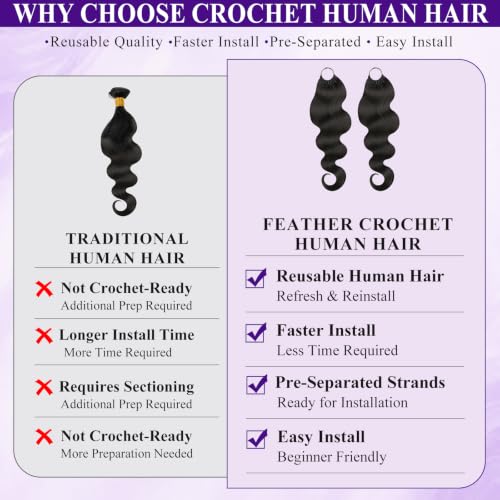 20 Inch Natural Black Feather Crochet Human Hair Body Wave - 120g