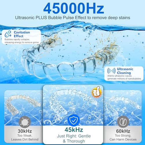 Black Upgraded Ultrasonic Retainer Cleaner Machine 45kHz for Dentures & Mouth Guards
