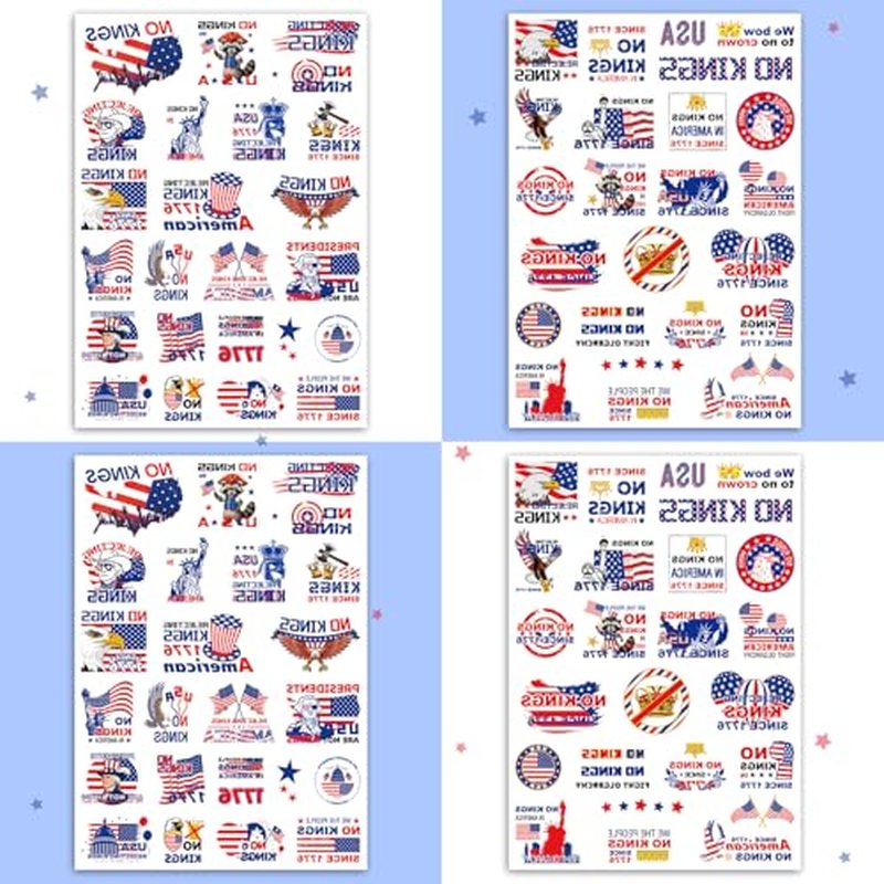 92+ Styles No King Temporary Tattoos,4 Sheets No Kings In America Funny Not My President Against Fake Tattoos Sticker