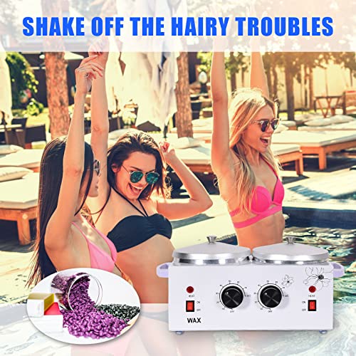 WAOYPGZ Portable Double Pot Waxing Kit with White Warmer - Adjustable Temperature