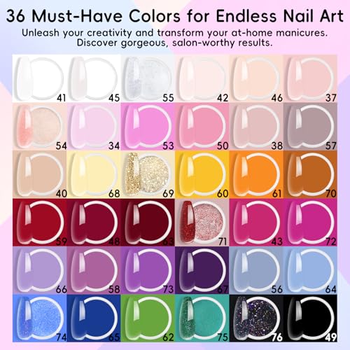 36 Color Acrylic Nail Powder Set, Acrylic Powder Nail Art 3D Sculpture French Extension for No Lamp Needed, Professional Salon Quality, Bubble Free & Long Lasting