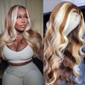16 Inch Blonde Highlight Lace Front Human Hair Wig with HD Transparent Lace