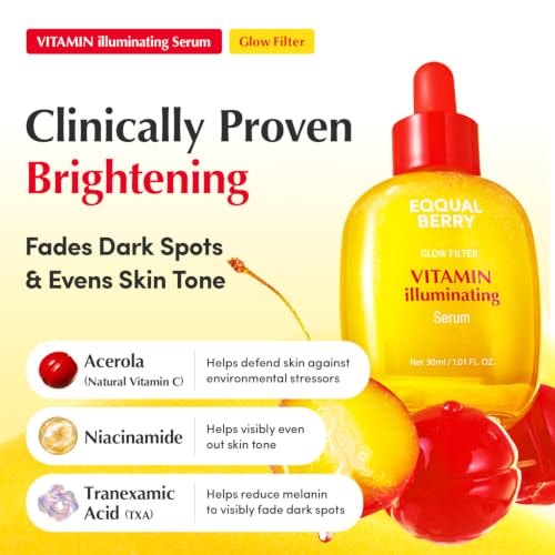 EQQUALBERRY Brightening Vitamin C Serum with Niacinamide & Hyaluronic Acid, 1.01 fl oz - Dark Spot & Uneven Tone Care